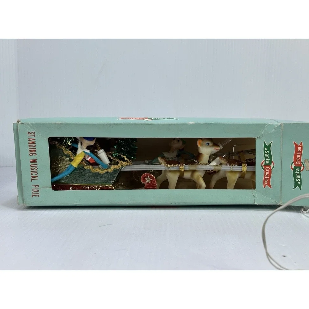 Vintage Christmas Santa Clause Pixie Elves Reindeers Sleigh Electric 1960s